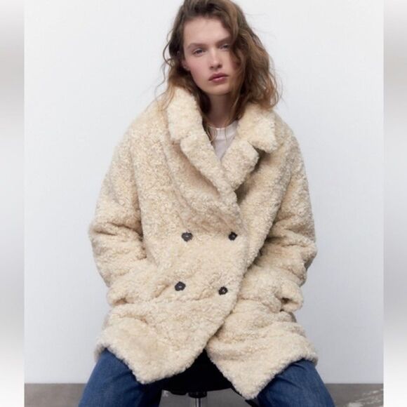 NWT ZARA FAUX FUR COAT SZ M - Picture 5 of 9